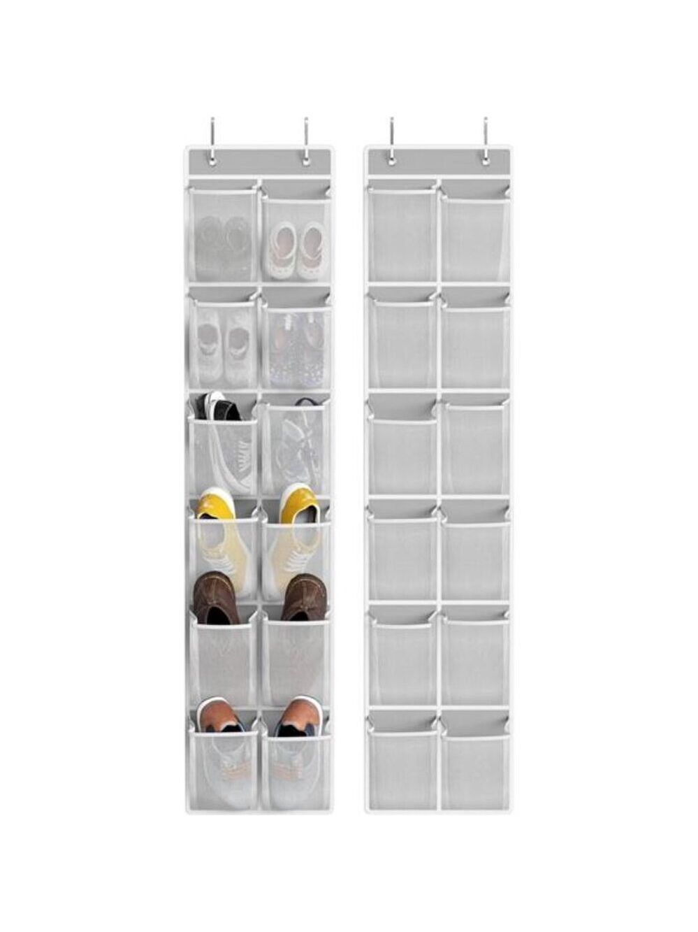 Over Door Shoe Organizer 2 Pack 24 Pocket Hanging Storage Rack Grey Mesh Closet